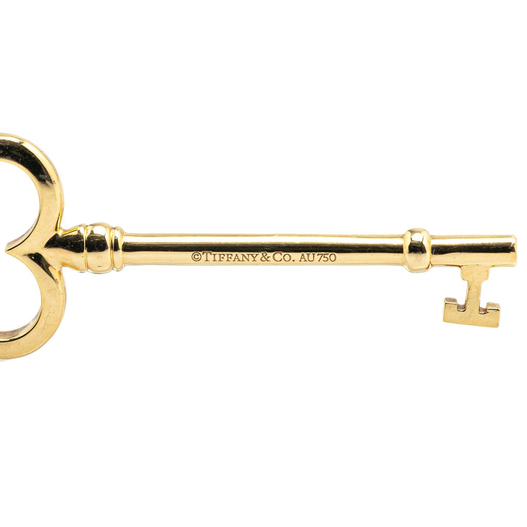 Tiffany & Co 18K Yellow Gold Trefoil Open Key Pendant Necklace - 4