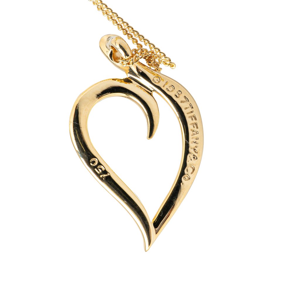 Tiffany & Co 18K Yellow Gold Leaf Heart Pendant Necklace - 4
