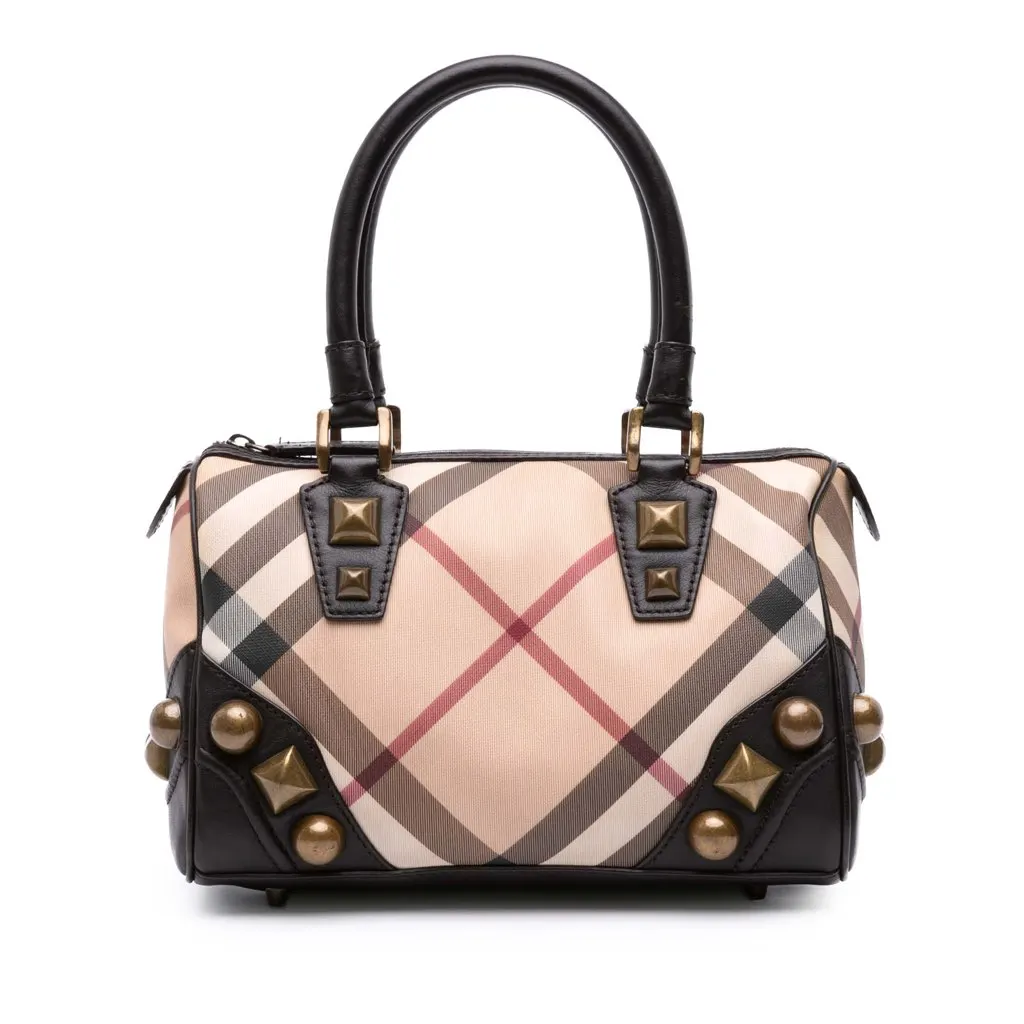 Burberry Supernova Check Canvas Mega Stud Chester Boston Bag Brown Canvas Good - Front View