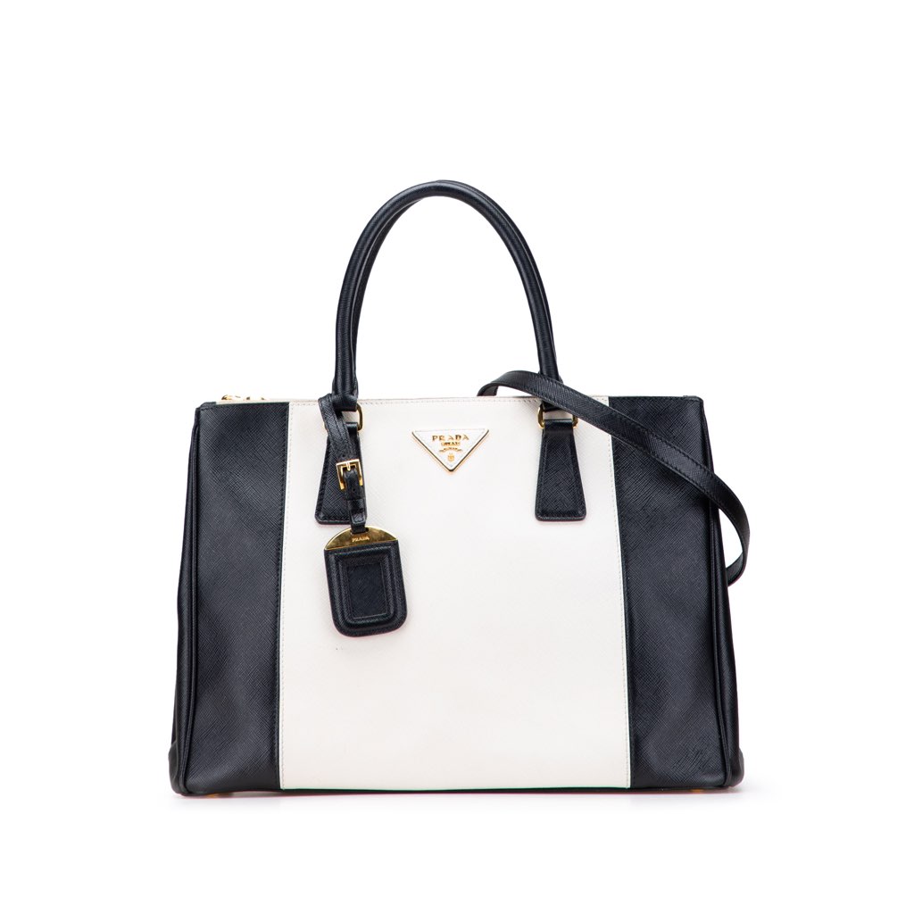 Prada Medium Bicolor Saffiano Lux Galleria Double Zip Satchel
