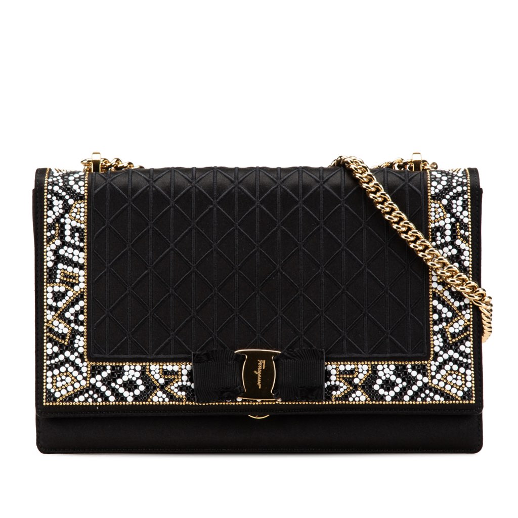 Salvatore Ferragamo Medium Vara Embellished Satin Ginny Chain Crossbody