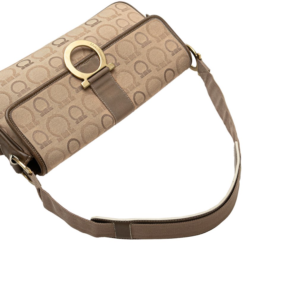 Salvatore Ferragamo Gancini Canvas Shoulder Bag - Image 12