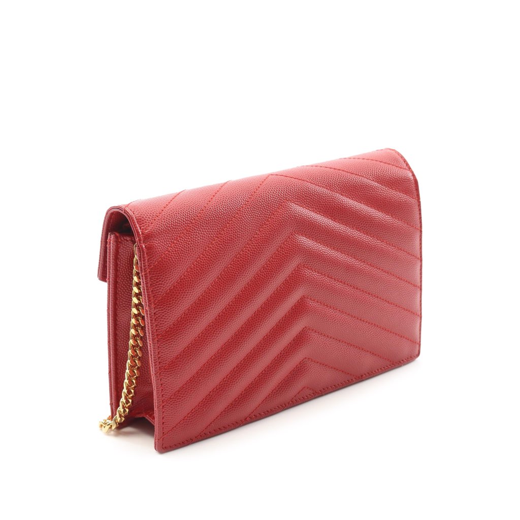 Saint Laurent Grain De Poudre Chevron Monogram Envelope Wallet on Chain - 2