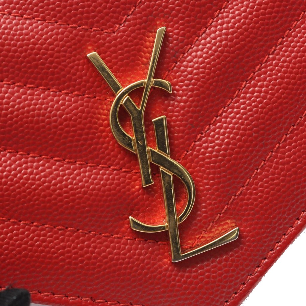 Saint Laurent Grain De Poudre Chevron Monogram Envelope Wallet on Chain - 5