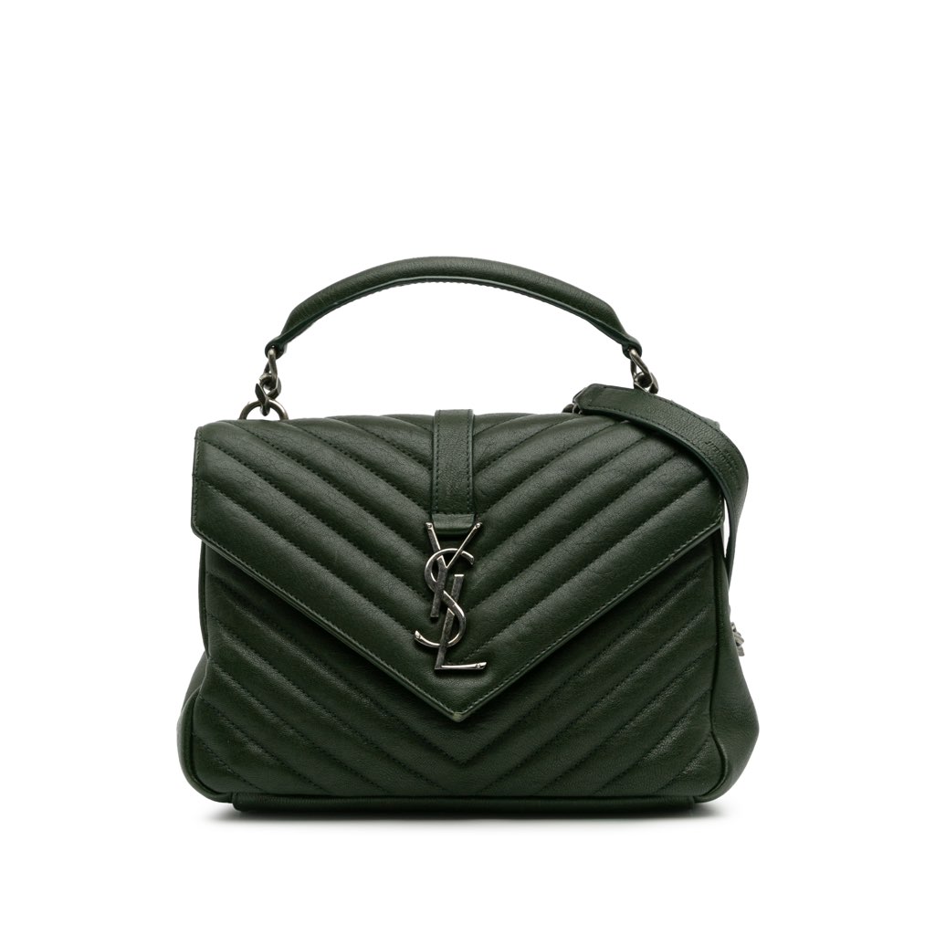 Saint Laurent Medium Monogram Chevron Quilted Lambskin College Satchel