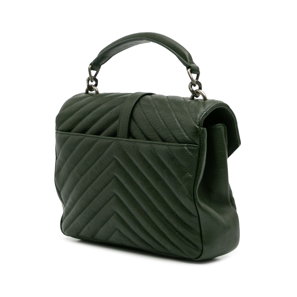 Saint Laurent Medium Monogram Chevron Quilted Lambskin College Satchel - 2