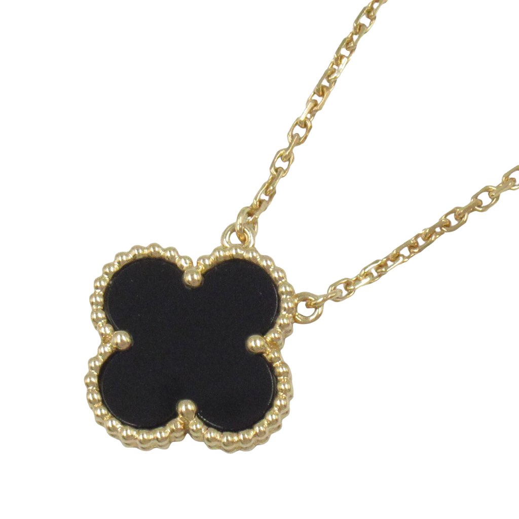 Van Cleef & Arpels 18K Yellow Gold and Onyx Vintage Alhambra Pendant Necklace - 2