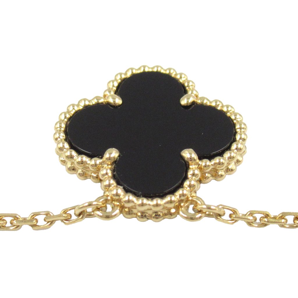 Van Cleef & Arpels 18K Yellow Gold and Onyx Vintage Alhambra Pendant Necklace - 4