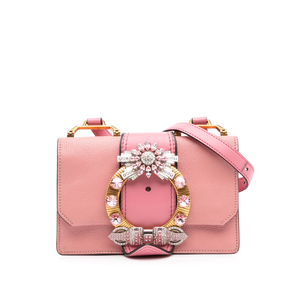 Miu Miu Goatskin Madras Soft Calf Crystal Embellished Crossbody