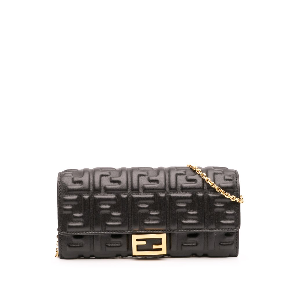 Fendi Zucca Embossed Leather Wallet On Chain