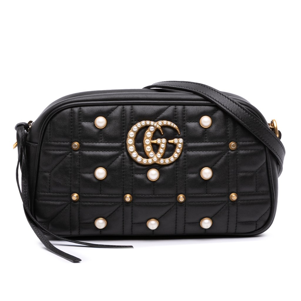 Gucci Small GG Marmont Matelasse Leather Pearl Studded Crossbody