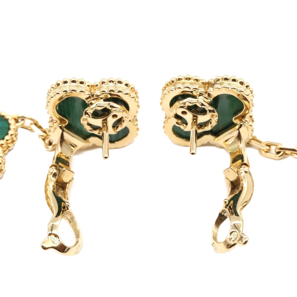 Van Cleef & Arpels 18K Yellow Gold and Malachite Magic Alhambra 3 Motif Earrings - 3
