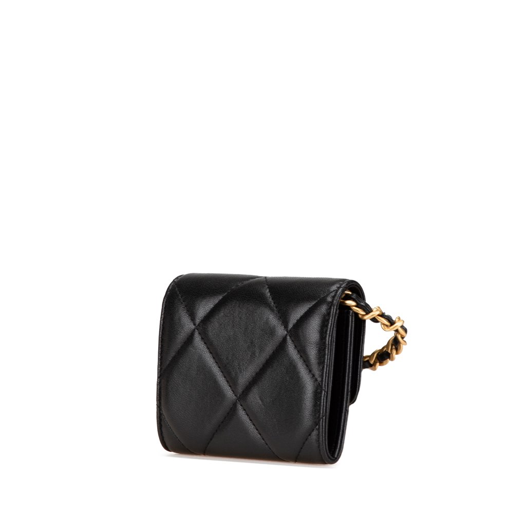 Chanel Quilted Lambskin Chanel 19 Card Holder On Chain - 2
