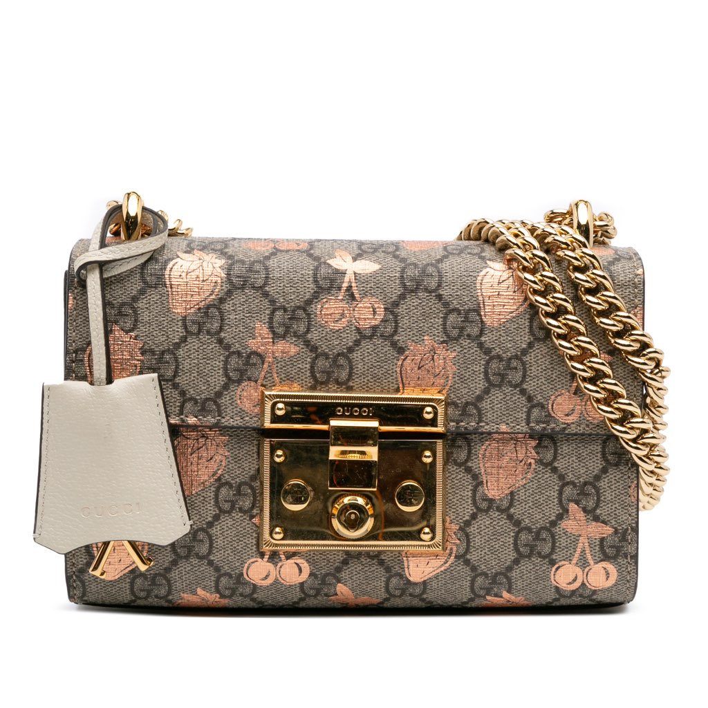 Gucci Small GG Supreme Berry Padlock Crossbody