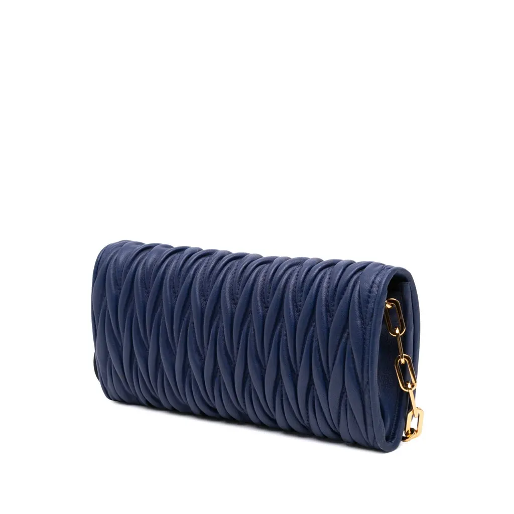 Miu Miu Matelasse Lambskin Wallet On Chain Blue Leather Good - Back View