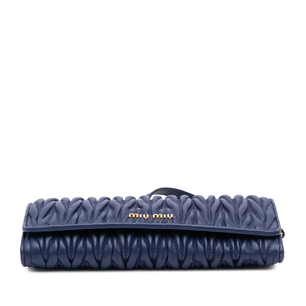 Miu Miu Matelasse Lambskin Wallet On Chain Blue Leather Good - Inside View