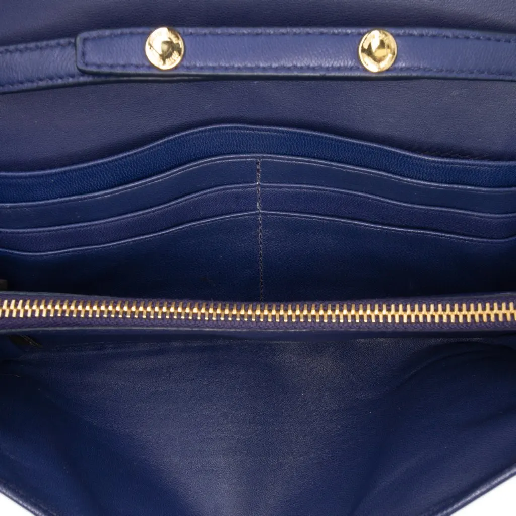 Miu Miu Matelasse Lambskin Wallet On Chain Blue Leather Good - Model View