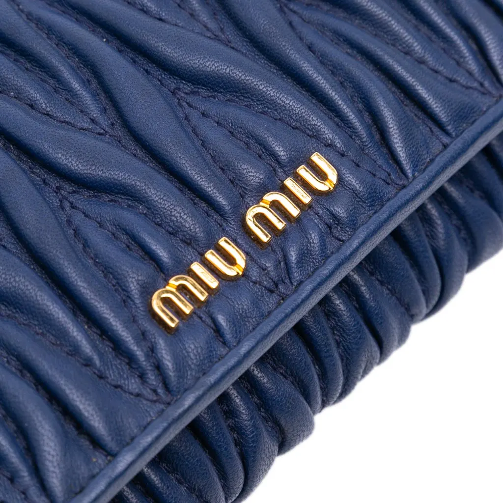 Miu Miu Matelasse Lambskin Wallet On Chain Blue Leather Good - Box View