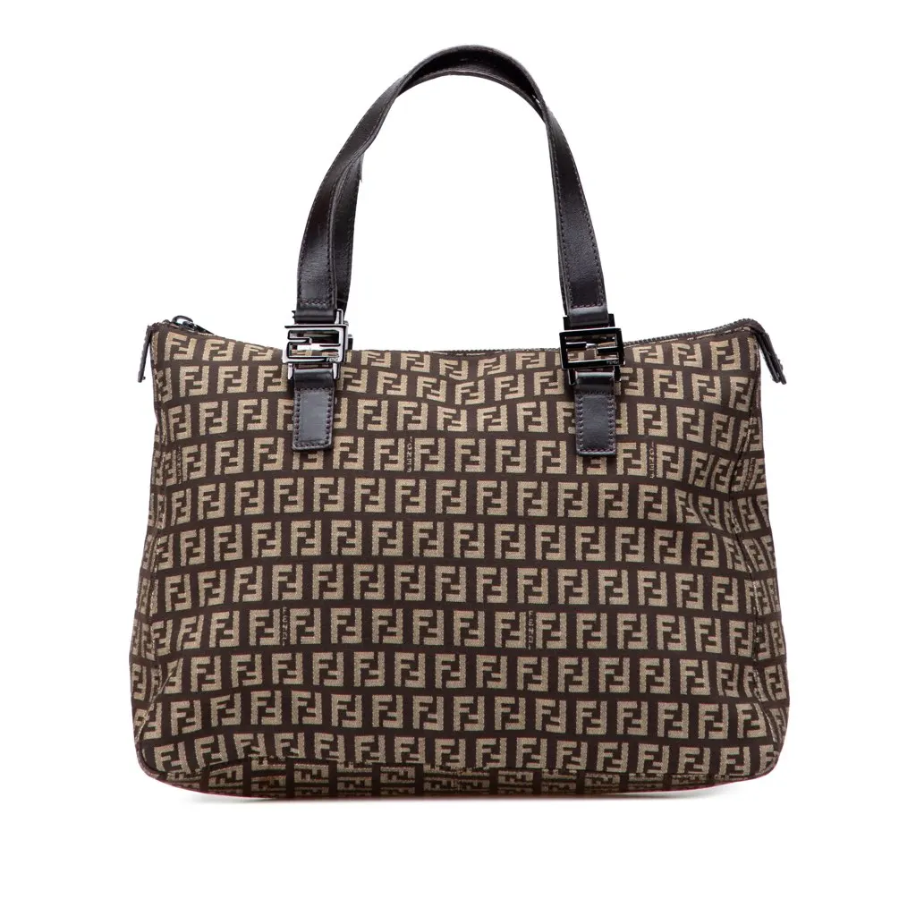 Fendi Zucchino Canvas Tote Brown Canvas Good - Front View