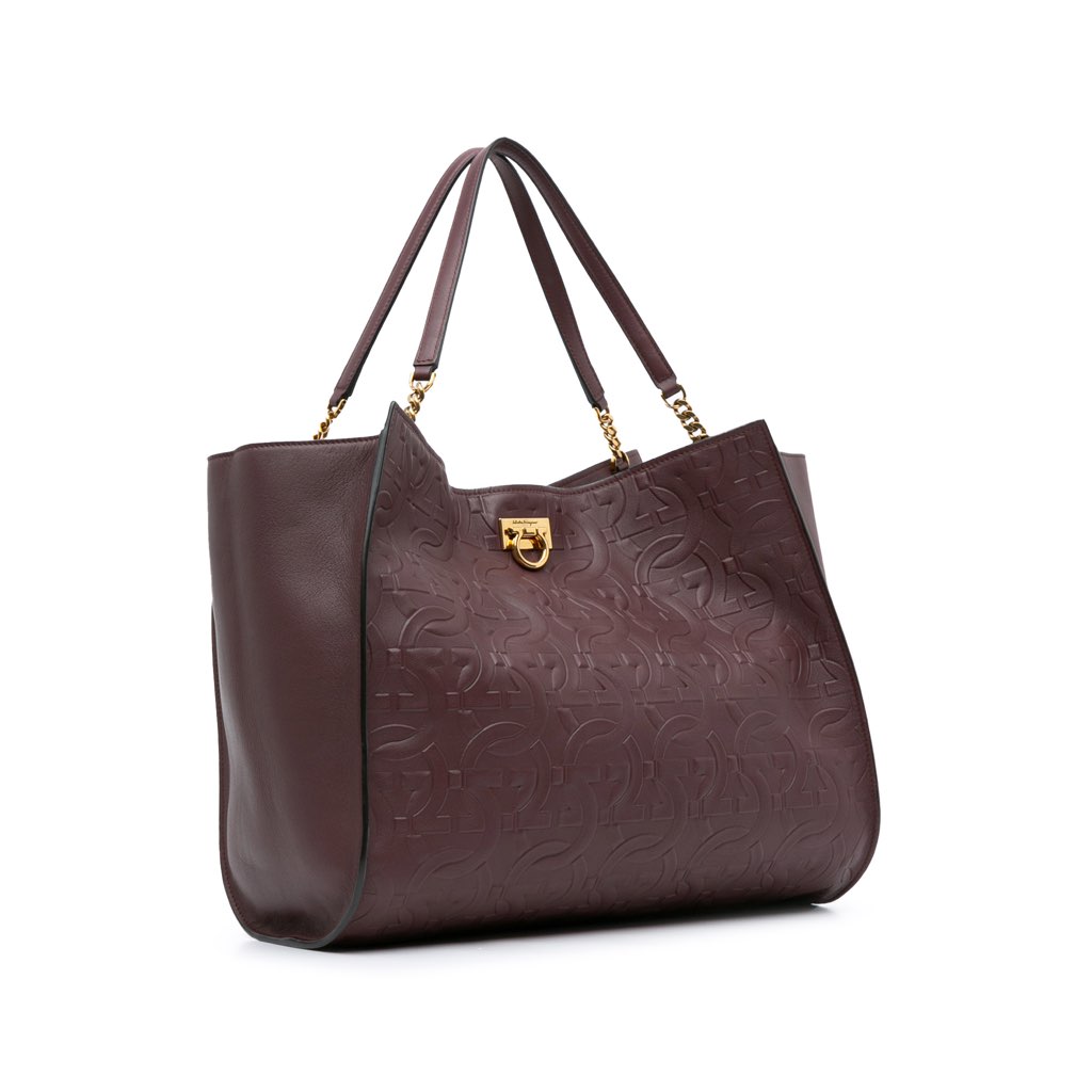 Salvatore Ferragamo Gancini Embossed Trifolio Tote Bag - 2