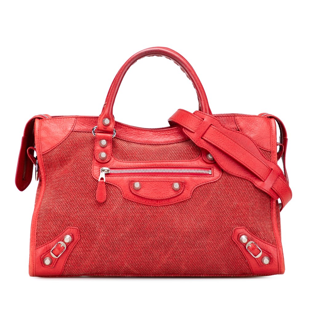 Balenciaga Lambskin Trimmed Canvas Motocross City Giant 12 Satchel