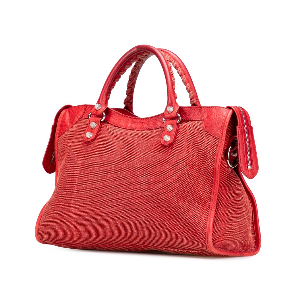 Balenciaga Lambskin Trimmed Canvas Motocross City Giant 12 Satchel - Back view