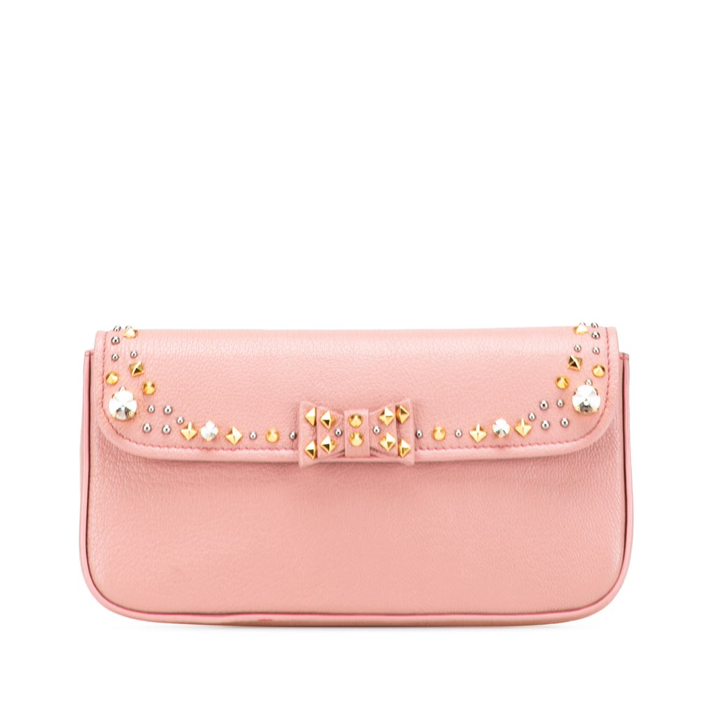 Miu Miu Goatskin Madras Crystal Studded Clutch