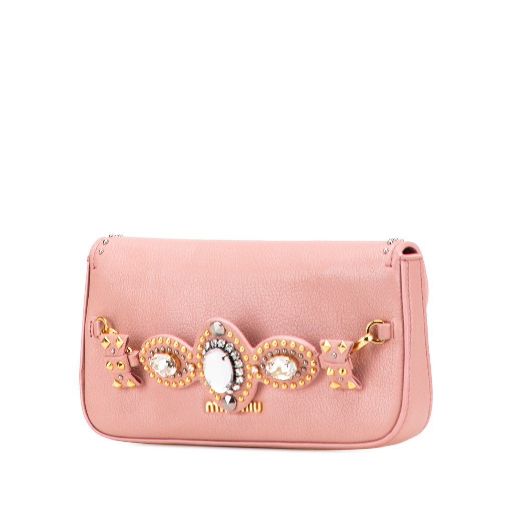 Miu Miu Goatskin Madras Crystal Studded Clutch - Back view