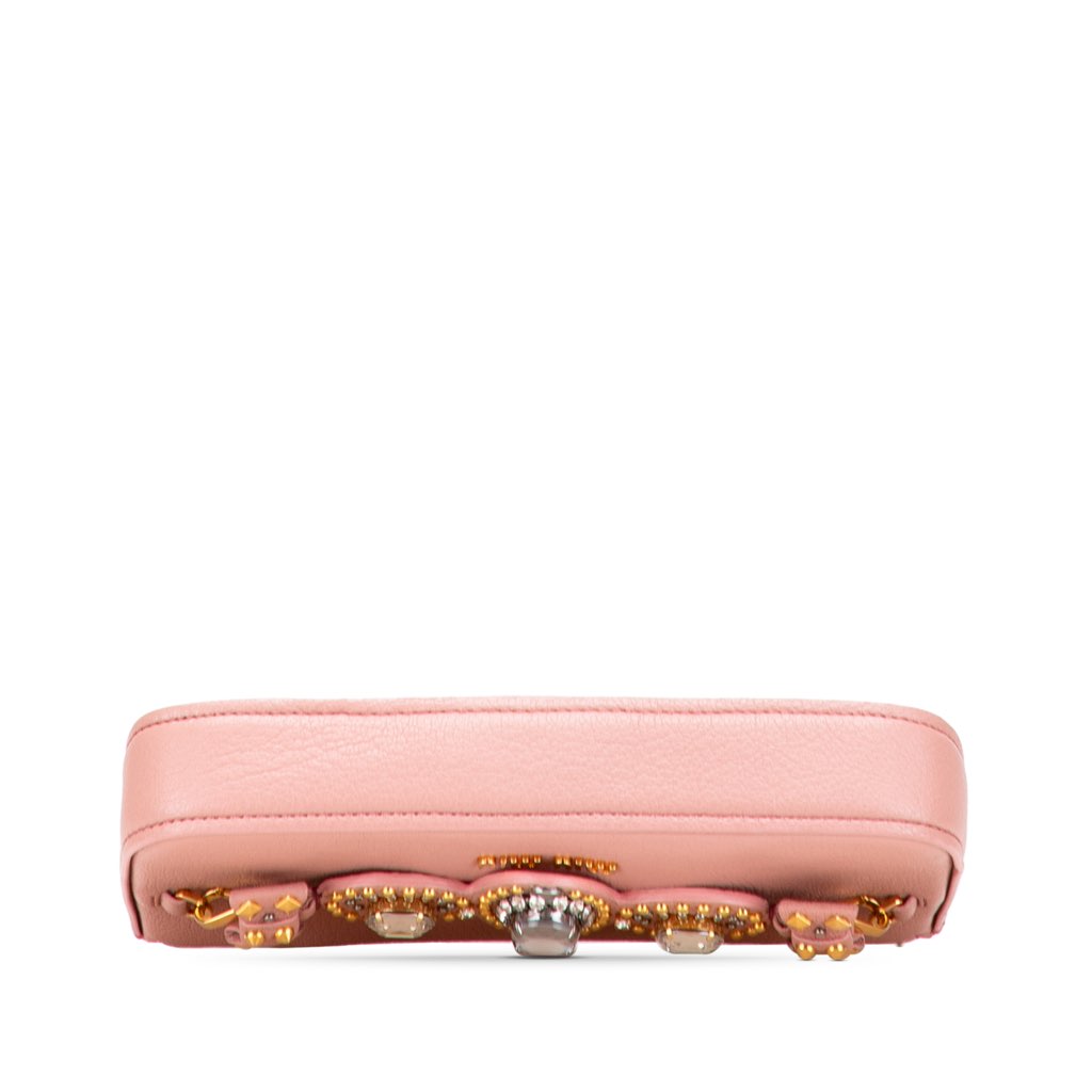 Miu Miu Goatskin Madras Crystal Studded Clutch - Image 6