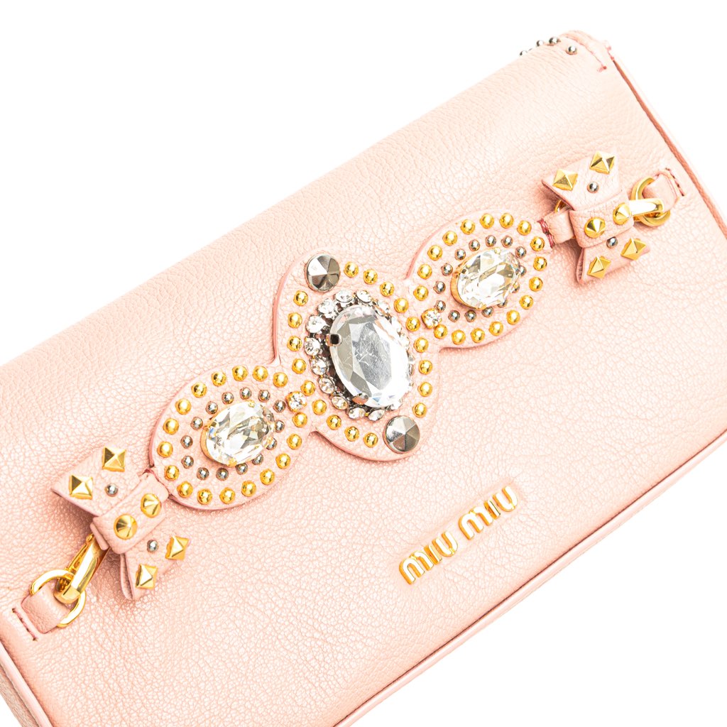 Miu Miu Goatskin Madras Crystal Studded Clutch - Image 12