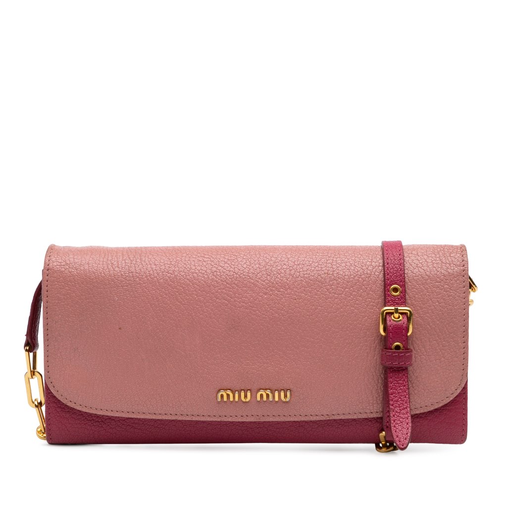 Miu Miu Bicolor Goatskin Madras Wallet on Chain