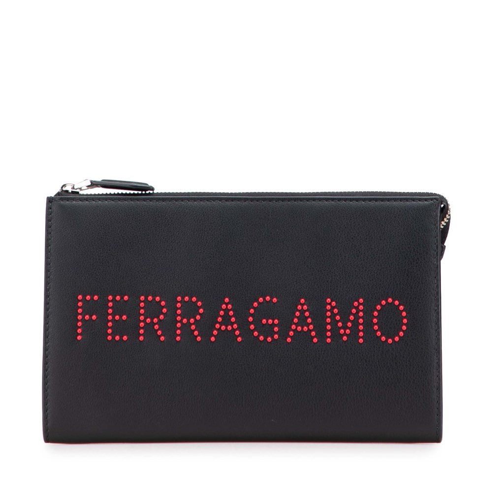 Salvatore Ferragamo Leather Logo Clutch