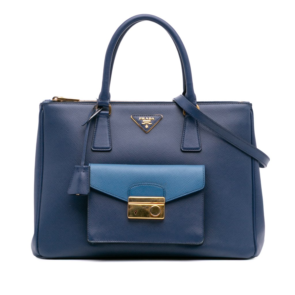 Prada Saffiano Lux Galleria Double Zip Front Pocket Satchel