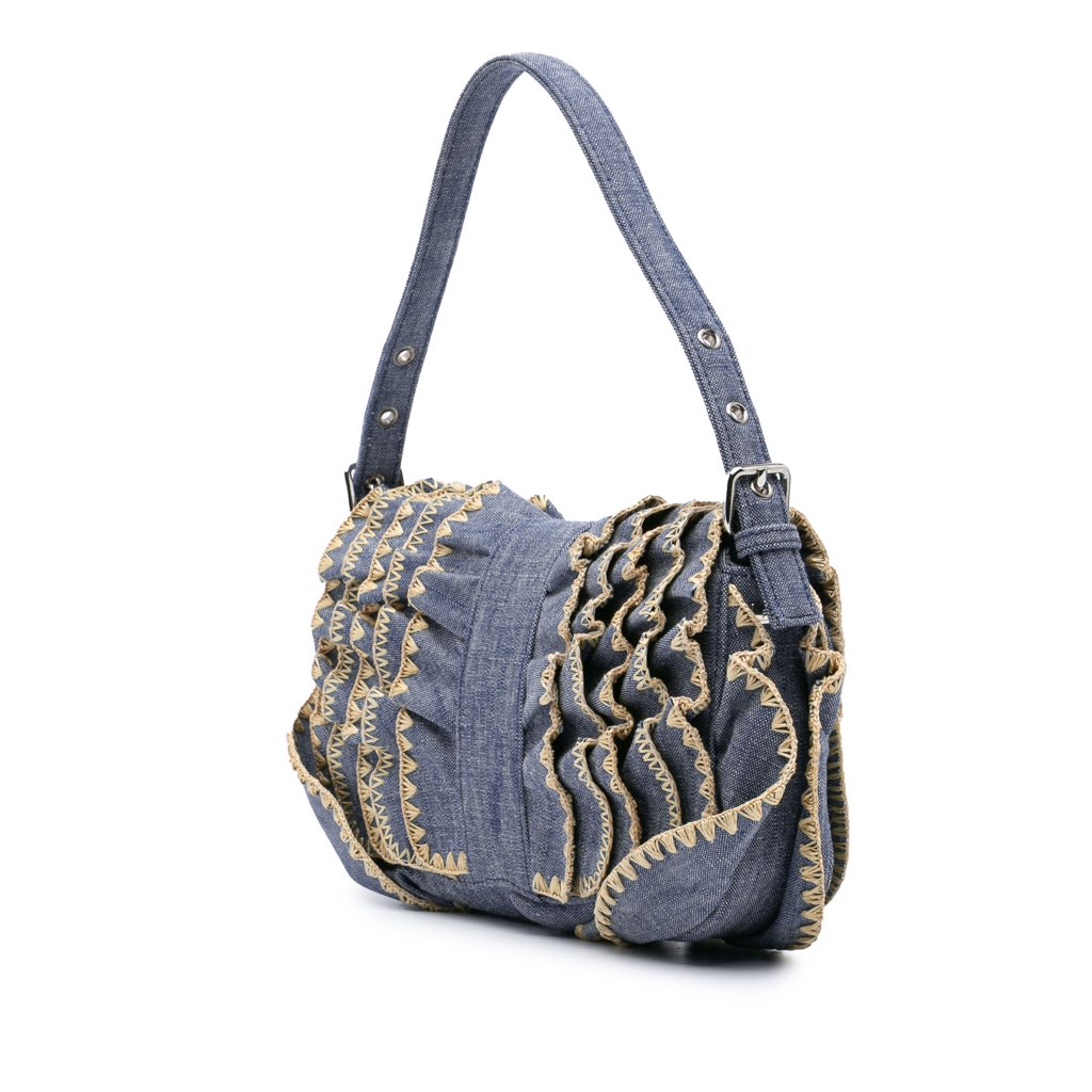 Fendi Embroidered Denim Ruffled F is Fendi Kan I Baguette - Back view