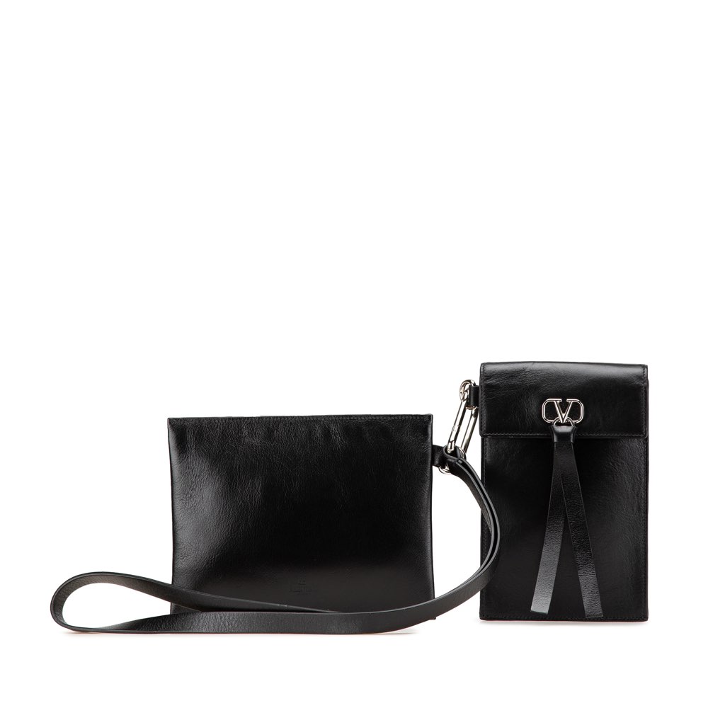 Valentino Leather VRing Neck Pouch