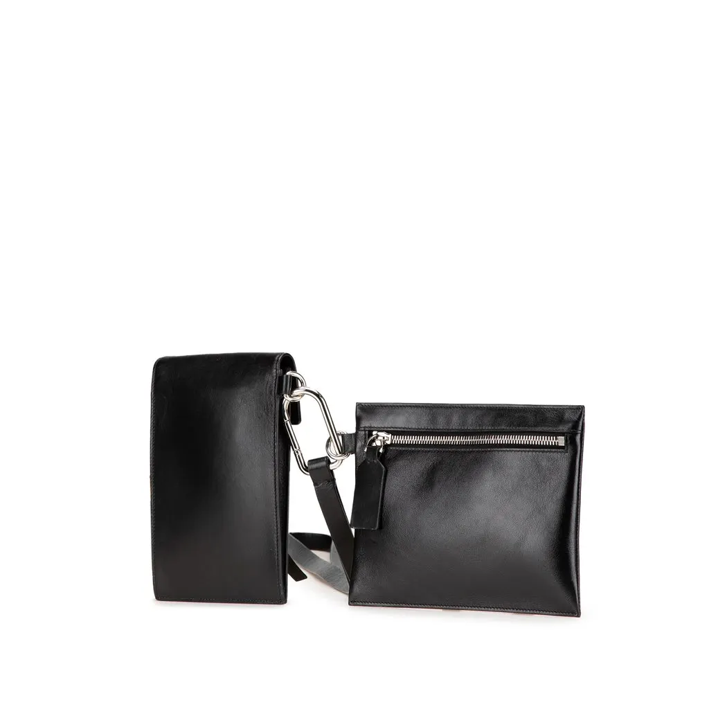 Valentino Leather VRing Neck Pouch Black Leather Good - Back View