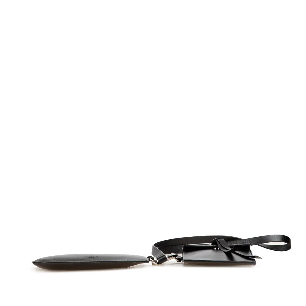 Valentino Leather VRing Neck Pouch Black Leather Good - Inside View