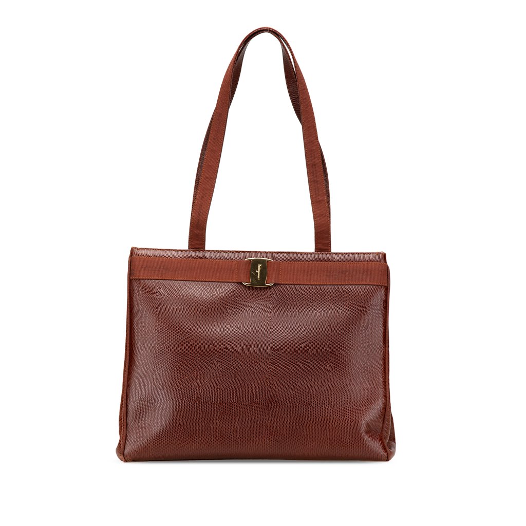 Salvatore Ferragamo Lizard Embossed Leather Vara Tote