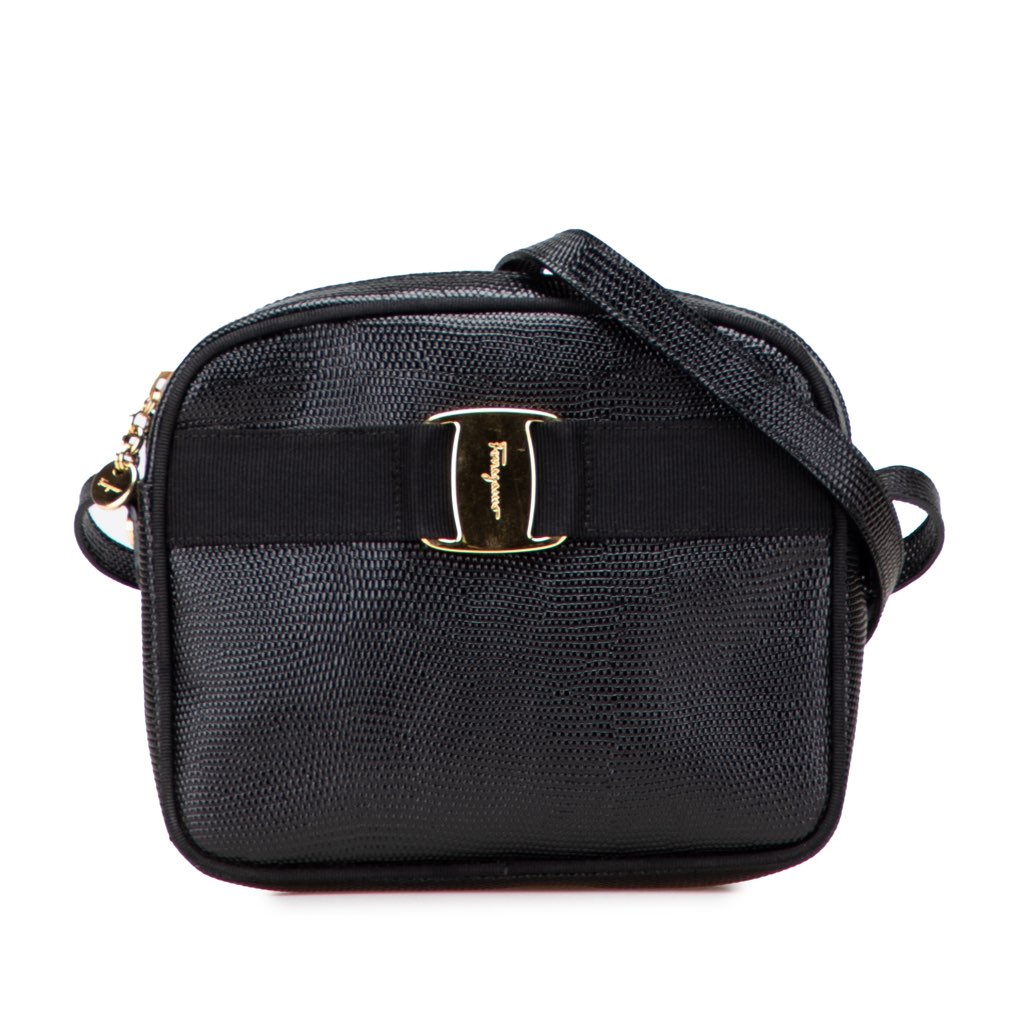 Salvatore Ferragamo Embossed Lizard Leather Vara Crossbody