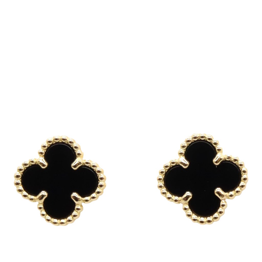 Van Cleef & Arpels 18K Yellow Gold and Onyx Sweet Alhambra Earrings