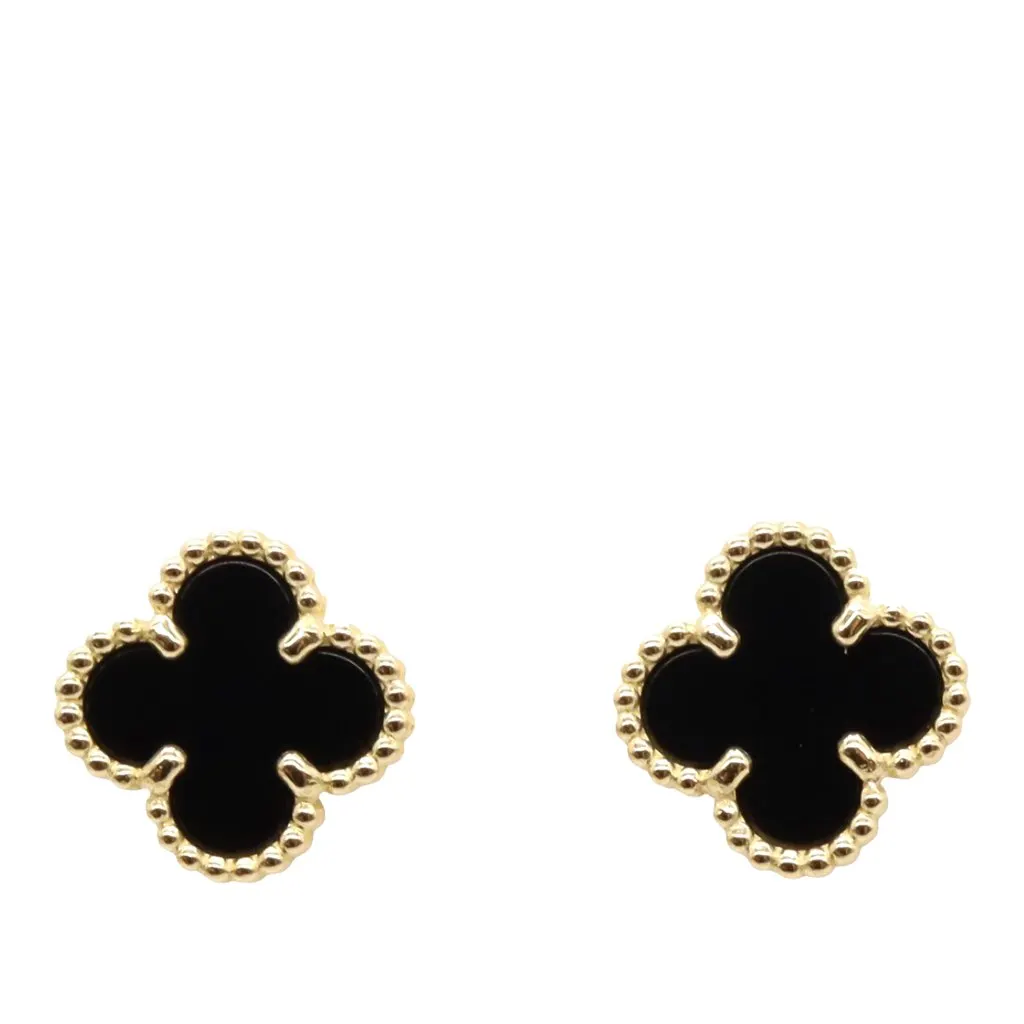 Van Cleef & Arpels 18K Yellow Gold and Onyx Sweet Alhambra Earrings Gold Gold Good - Front View