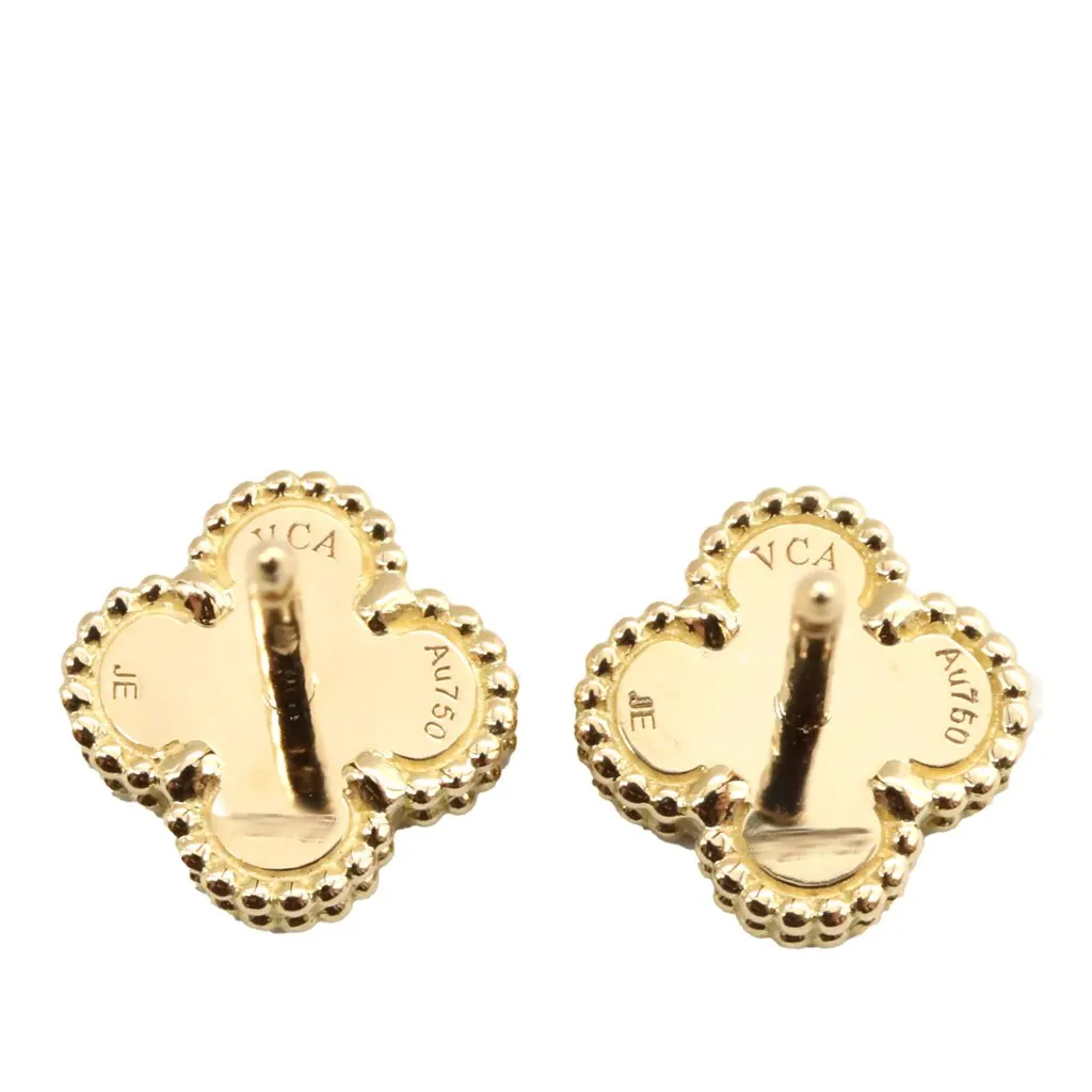 Van Cleef & Arpels 18K Yellow Gold and Onyx Sweet Alhambra Earrings Gold Gold Good - Back View