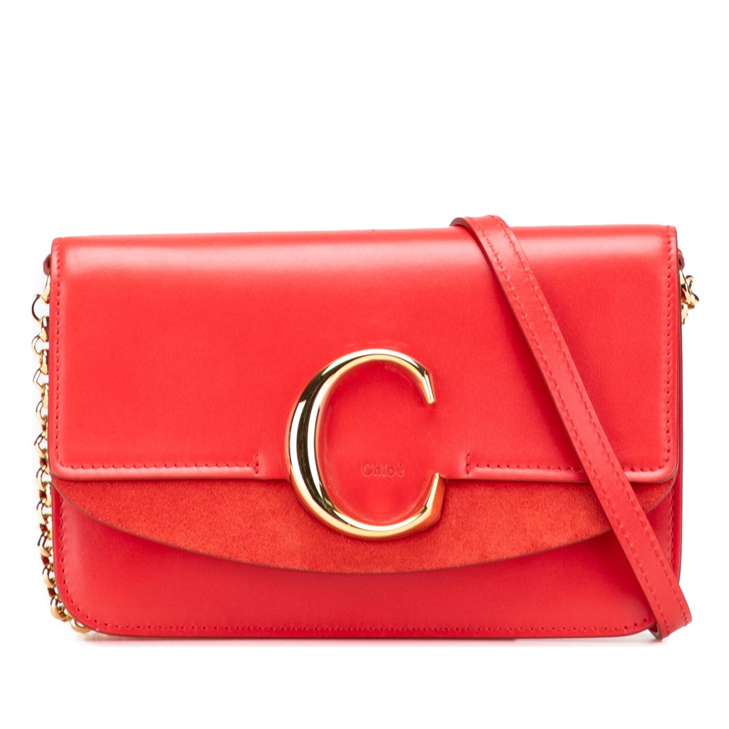 Salvatore Ferragamo Small Calfskin and Suede C Clutch With Chain