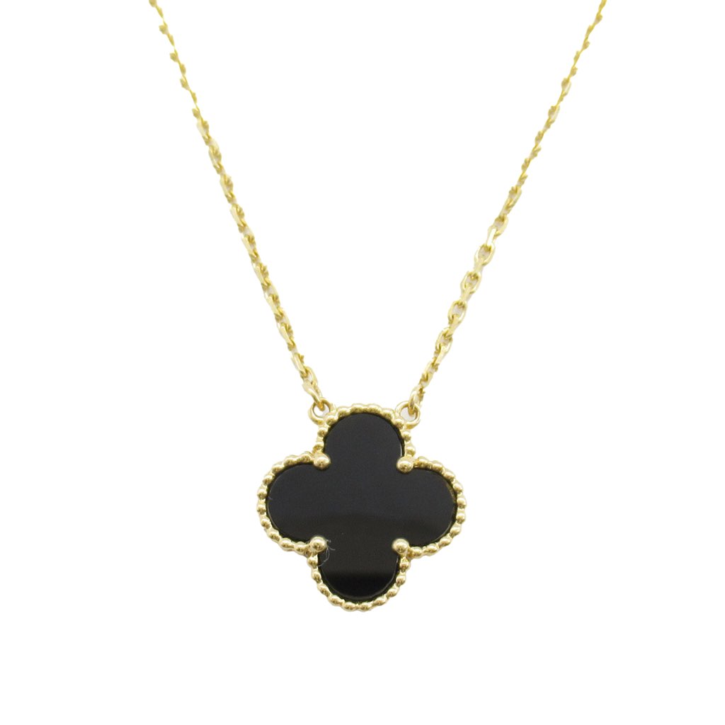Van Cleef & Arpels 18K Yellow Gold and Onyx Vintage Alhambra Pendant Necklace