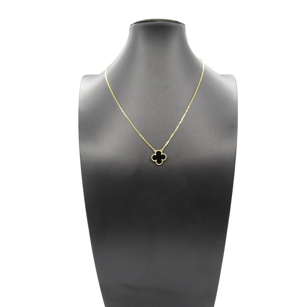 Van Cleef & Arpels 18K Yellow Gold and Onyx Vintage Alhambra Pendant Necklace - Detail 1