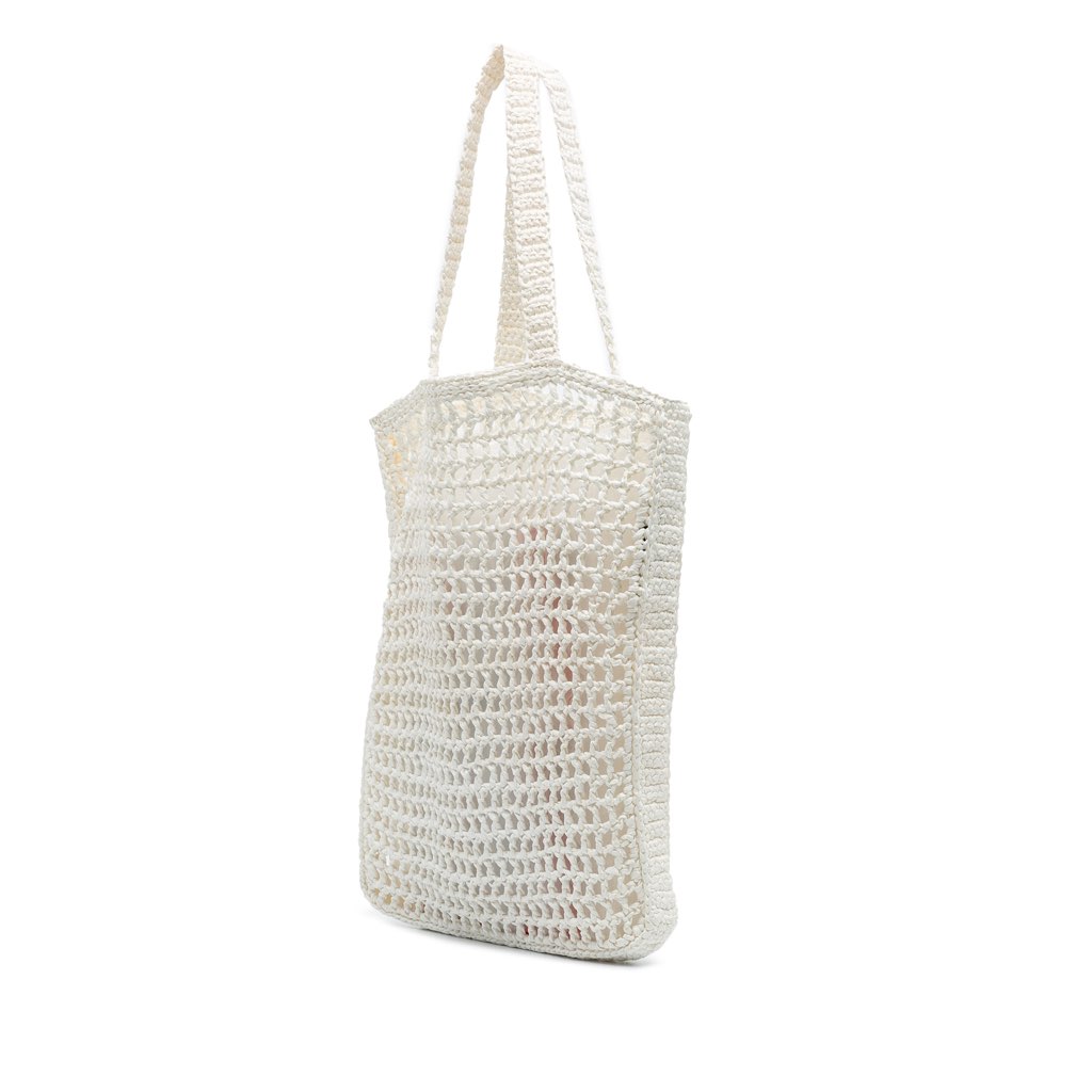 Prada Raffia Effect Crochet Logo Embroidered Tote - Back view