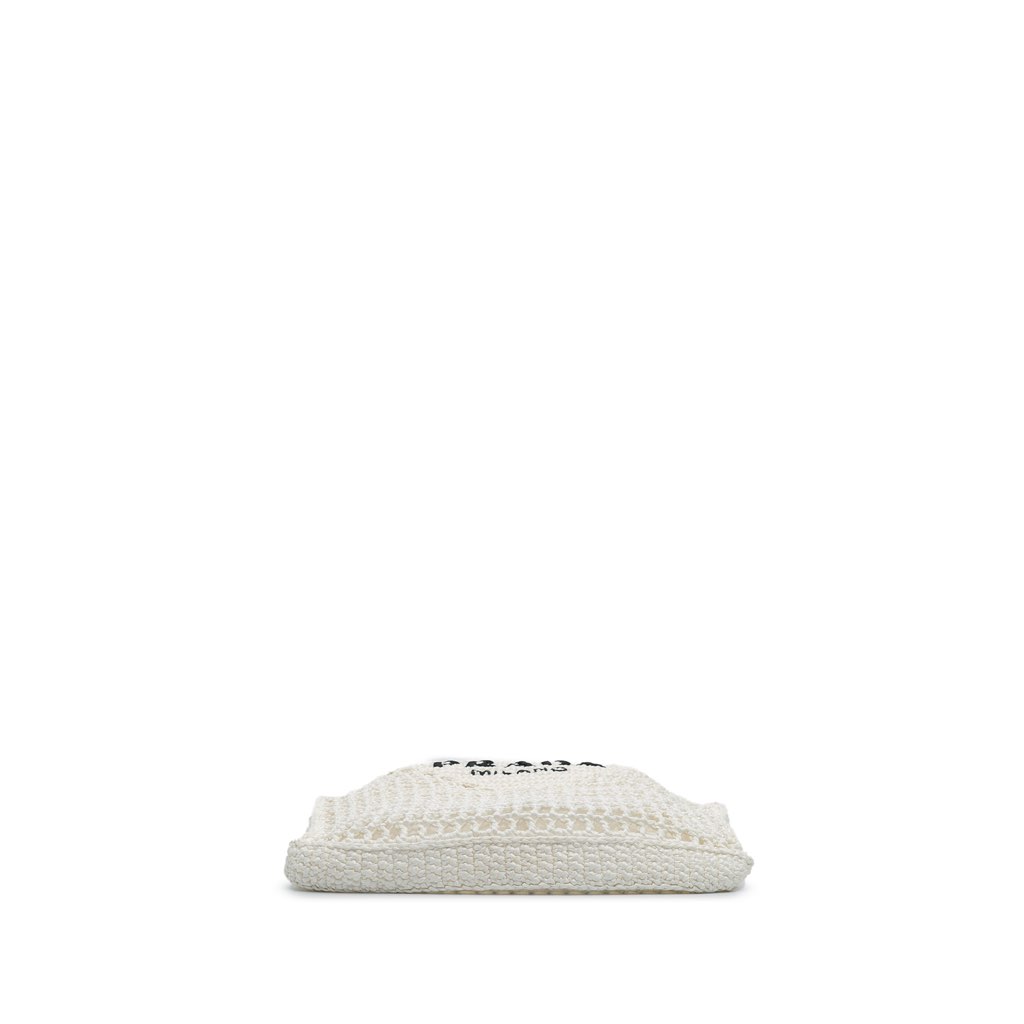 Prada Raffia Effect Crochet Logo Embroidered Tote - Image 6