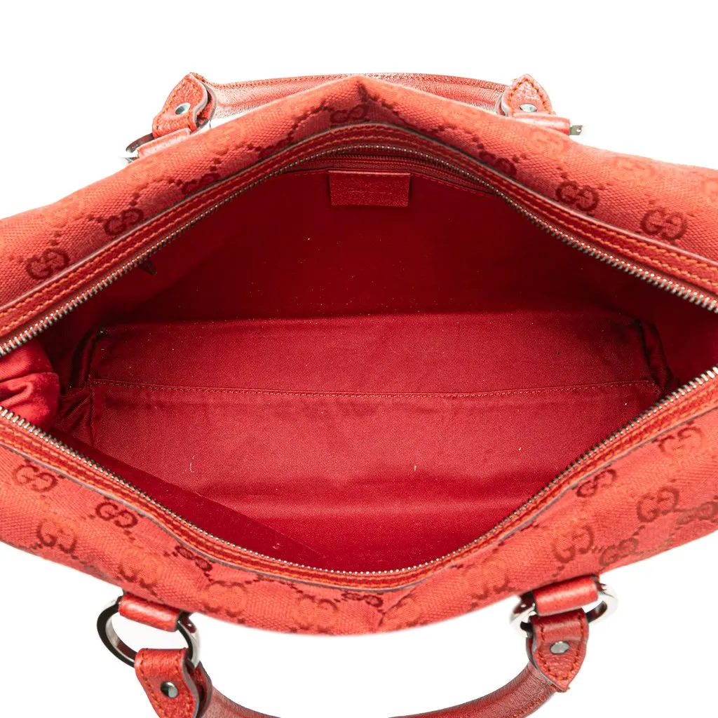 Gucci GG Canvas Boston Bag Red Canvas Good - Model View