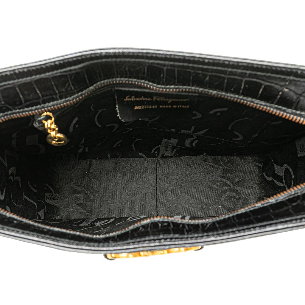 Salvatore Ferragamo Croc Embossed Leather Gancini Crossbody - 4