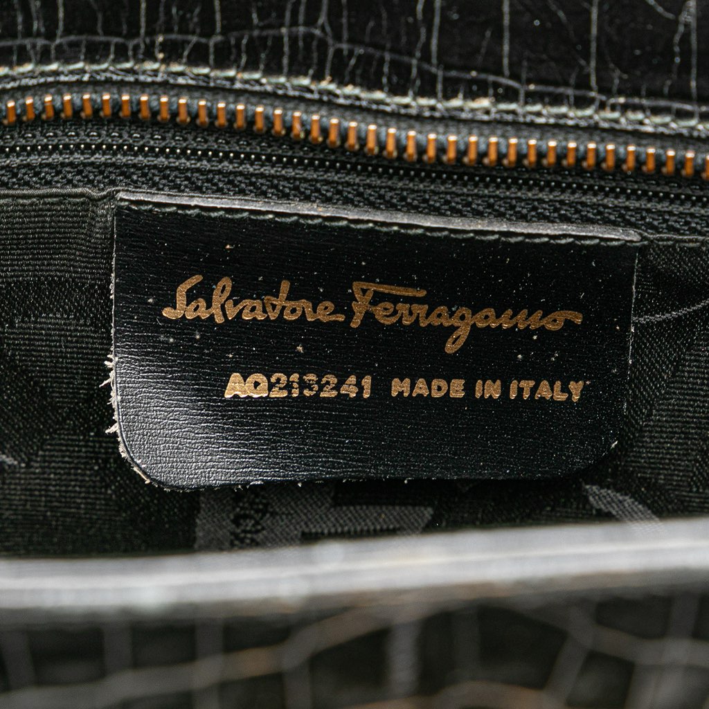 Salvatore Ferragamo Croc Embossed Leather Gancini Crossbody - 5